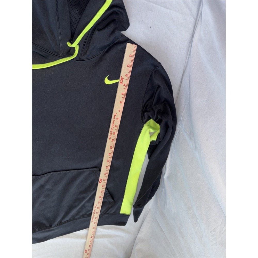 Nike Hoodie Mens Medium Therma Fit Black Neon Green Swoosh Pullover Sweatshirt - Picture 9 of 14
